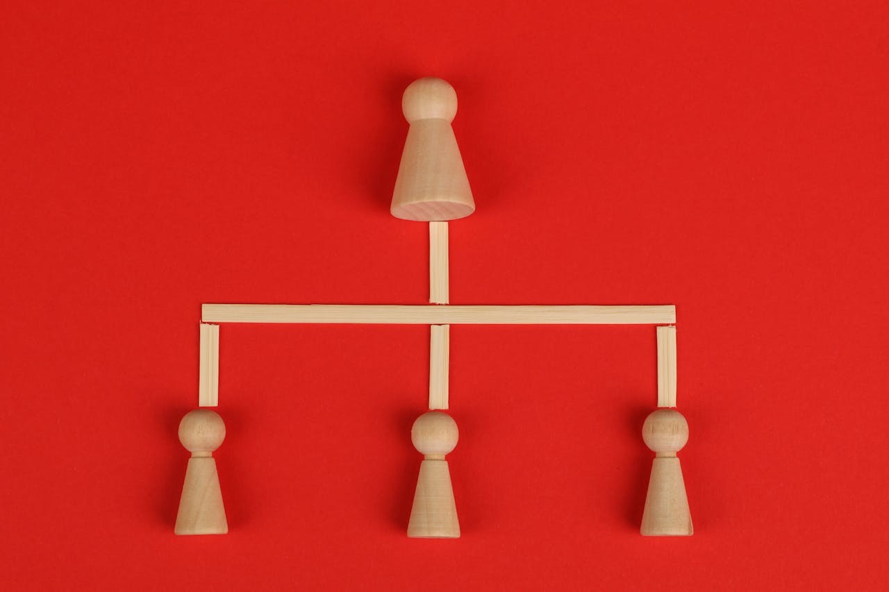 org chart made up of chess pawn pieces